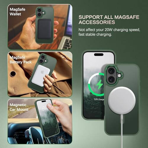 BENTOBEN iPhone 16 Case bilan mos keladi, Magnitli iPhone 16 G'ilofi [Magsafe bilan mos] Yarim shaffof matli telefon g'ilofi iPhone 16 Yupqa Shokka chidamli ayollar erkaklar himoya qopqog'i iPhone 16 uchun, Yashil - 2