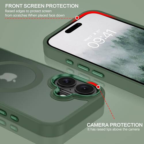 BENTOBEN iPhone 16 Case bilan mos keladi, Magnitli iPhone 16 G'ilofi [Magsafe bilan mos] Yarim shaffof matli telefon g'ilofi iPhone 16 Yupqa Shokka chidamli ayollar erkaklar himoya qopqog'i iPhone 16 uchun, Yashil - 5