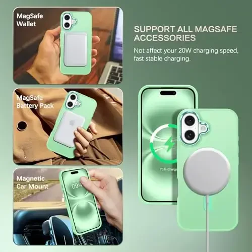 BENTOBEN Magnetic for iPhone 16 Case, Phone Case iPhone 16 [Compatible with Magsafe] Translucent Matte Phone Case iPhone 16 Slim Fit Shockproof Women Men Protective Cover for iPhone 16, Matcha Green - BENTOBEN (1)