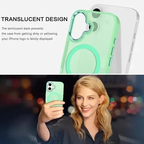 BENTOBEN Magnetic for iPhone 16 Case, Phone Case iPhone 16 [Magsafe bilan mos] Yarim oʻtkazgichli mat iPhone 16 gʻilofi, iPhone 16 uchun ingichka zarbaga chidamli ayollar erkaklar himoya qopqogʻi, Matcha Green - 7