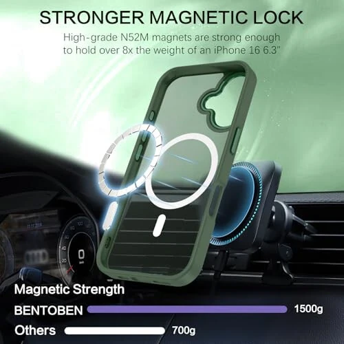 BENTOBEN Compatible with iPhone 16 Case, Magnetic iPhone 16 Case [Compatible with Magsafe] Translucent Matte Phone Case iPhone 16 Slim Fit Shockproof Women Men Protective Cover for iPhone 16, Green - 3