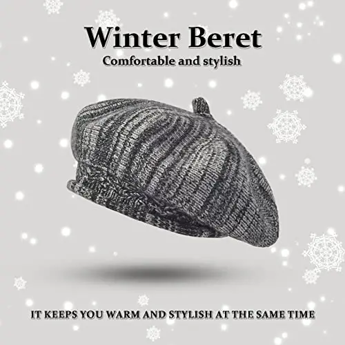 Beret ayollar shapkasi, fransuzcha uslubdagi qishki moda issiq junli astarli trikotaj shapka - BERET (1)