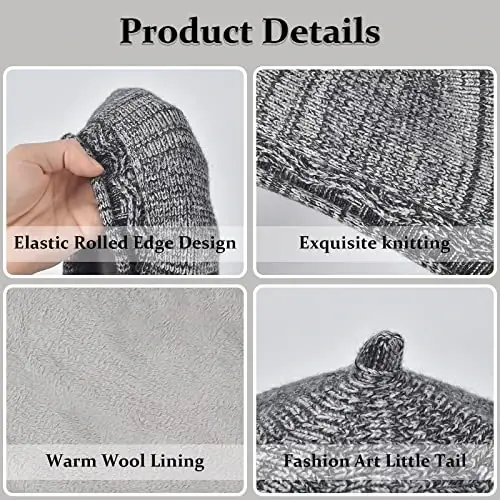 Beret ayollar shapkasi, fransuzcha uslubdagi qishki moda issiq junli astarli trikotaj shapka - 4