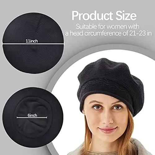 Beret ayollar uchun shlyapa, fransuzcha uslubdagi qishki moda iliq jun astarli trikotaj shapka - BERET (1)