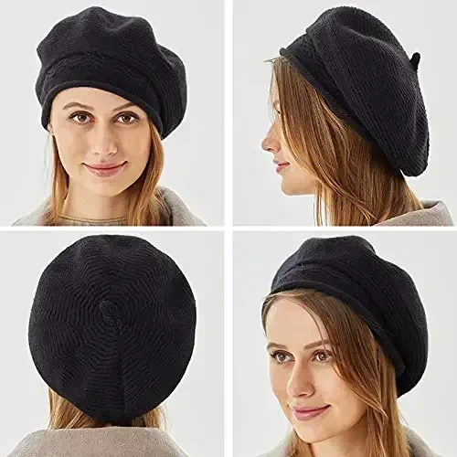 Beret ayollar uchun shlyapa, fransuzcha uslubdagi qishki moda iliq jun astarli trikotaj shapka - 6