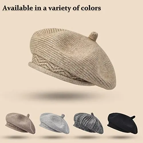 Beret ayollar uchun shlyapa, fransuzcha uslubdagi qishki moda iliq junli astarli trikotaj shapka - 6