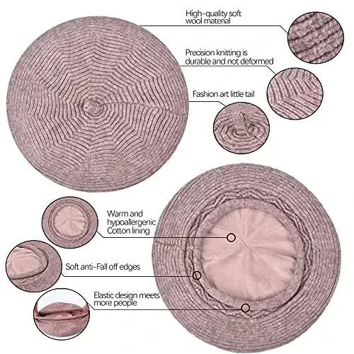 Beret Ayollar uchun Shlyapa, Frantsuzcha Uslubdagi Qishki Moda Iliq Jun Astarli Trikotaj Shapka - 3