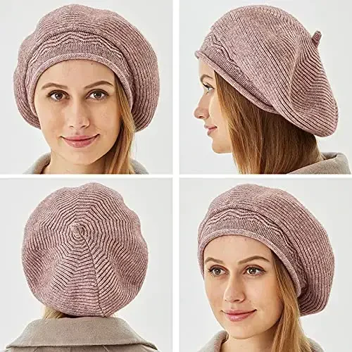 Beret Ayollar uchun Shlyapa, Frantsuzcha Uslubdagi Qishki Moda Iliq Jun Astarli Trikotaj Shapka - 6
