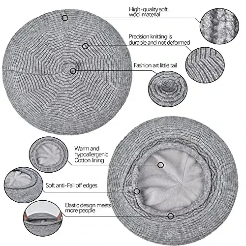 Beret Ayollar uchun Shlyapa, Frantsuzcha Uslubdagi Qishki Moda Issiq Junli Astarli Trikotaj Qalpog'i - 3