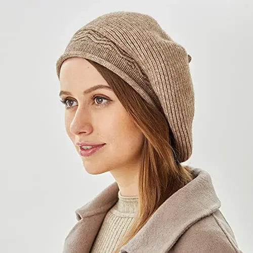 Beret Ayollar uchun shlyapa, Frantsuzcha uslubdagi qishki moda issiq junli astarli trikotaj qalpoq - 4