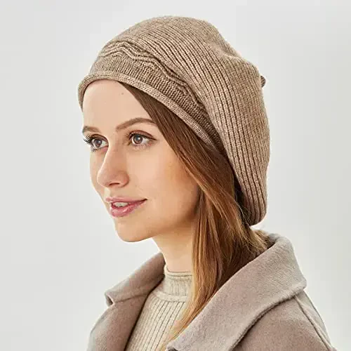 Beret Ayollar uchun shlyapa, Frantsuzcha uslubdagi qishki moda issiq junli astarli trikotaj qalpoq - 4
