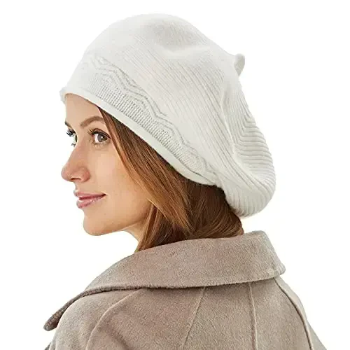 Beret Hat for Women, French Style Beanie Winter Fashion Warm Wool Lining Knit Cap 