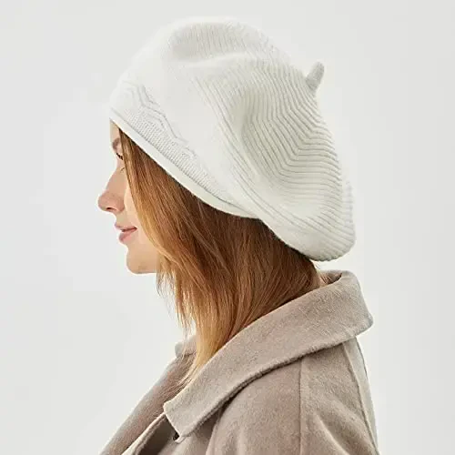 Beret Hat for Women, French Style Beanie Winter Fashion Warm Wool Lining Knit Cap - 5