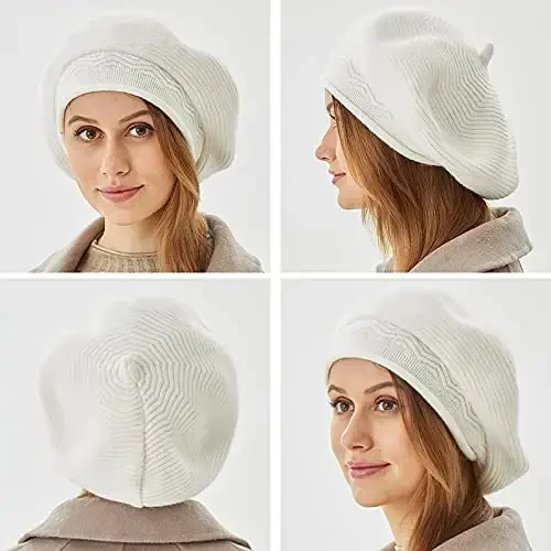 Beret Hat for Women, French Style Beanie Winter Fashion Warm Wool Lining Knit Cap - 6