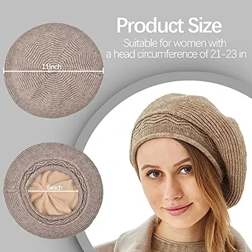 Beret Hat for Women, French Style Beanie Winter Fashion Warm Wool Lining Knit Cap - BERET (1)