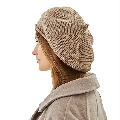 Beret Hat for Women, French Style Beanie Winter Fashion Warm Wool Lining Knit Cap - 1