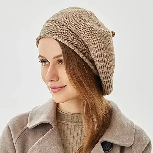 Beret Hat for Women, French Style Beanie Winter Fashion Warm Wool Lining Knit Cap - 5