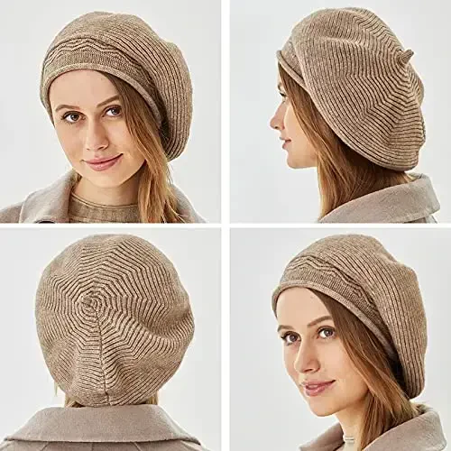 Beret Hat for Women, French Style Beanie Winter Fashion Warm Wool Lining Knit Cap - 6