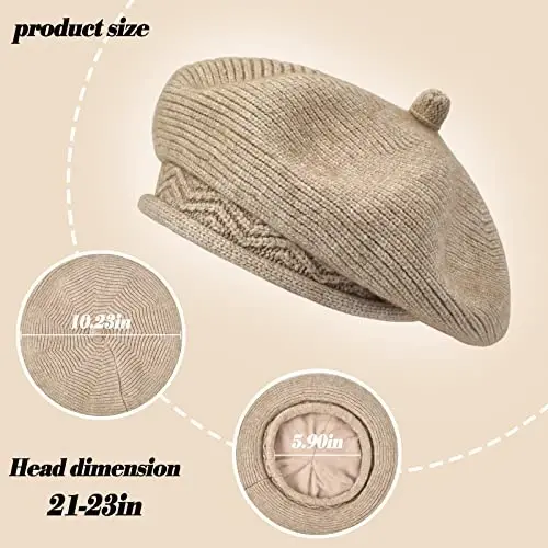Beret Hat for Women, French Style Beanie Winter Fashion Warm Wool Lining Knit Cap - 3