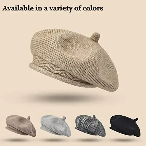 Beret Hat for Women, French Style Beanie Winter Fashion Warm Wool Lining Knit Cap - 6