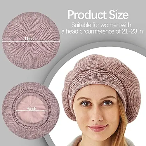 Beret Hat for Women, French Style Beanie Winter Fashion Warm Wool Lining Knit Cap - BERET (1)