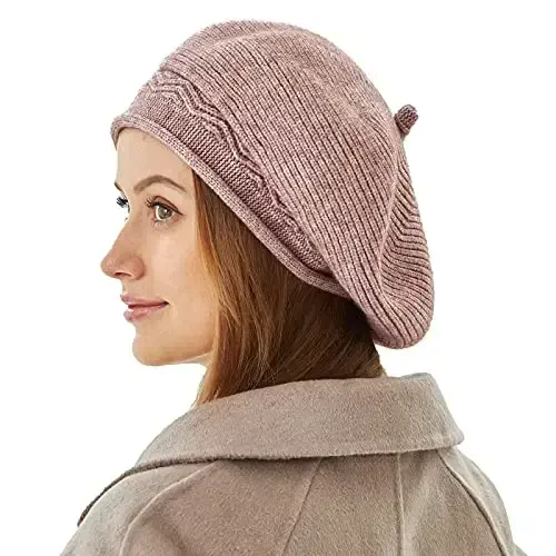 Beret Hat for Women, French Style Beanie Winter Fashion Warm Wool Lining Knit Cap - 1