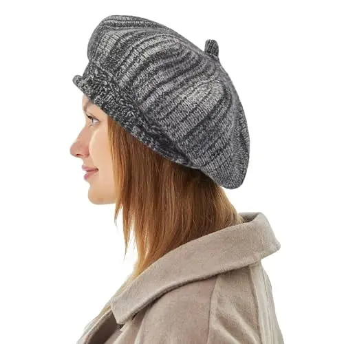 Beret Hat for Women, French Style Beanie Winter Fashion Warm Wool Lining Knit Cap 