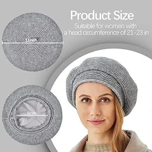 Beret Hat for Women, French Style Beanie Winter Fashion Warm Wool Lining Knit Cap - 2