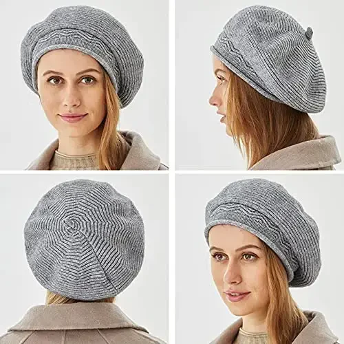 Beret Hat for Women, French Style Beanie Winter Fashion Warm Wool Lining Knit Cap - 6