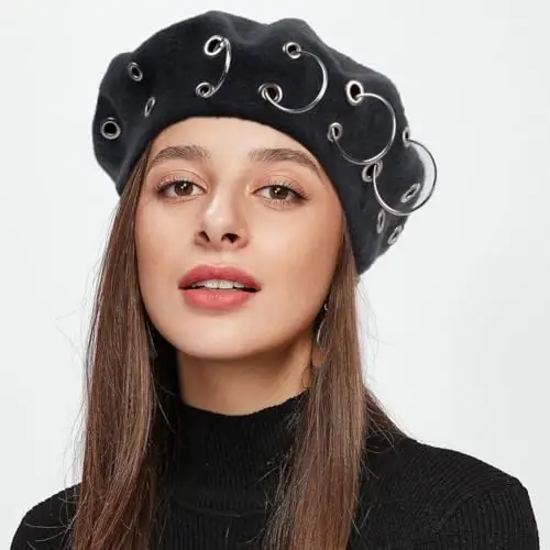 Beret Hats for Woman Ayollar uchun Britaniya uslubidagi beret shapka To'rt fasl uchun shaxsiyat uslubi Punk beret shapkalari xonimlar uchun - 5