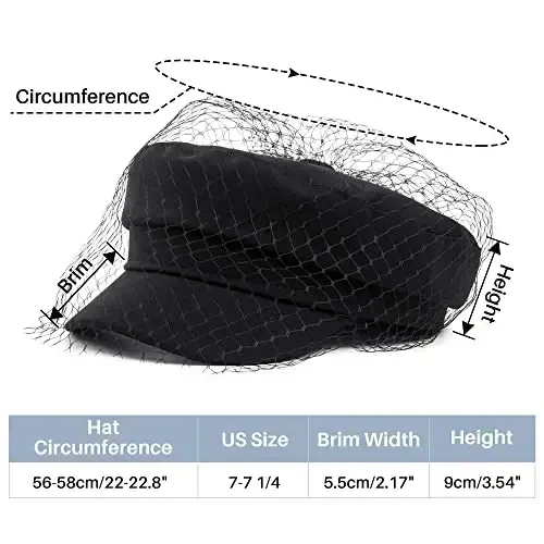 Beret Hats for Women PU Leather Newsboy Fiddler Cap with Veil Casual Baker Boy Captain Hat - 2