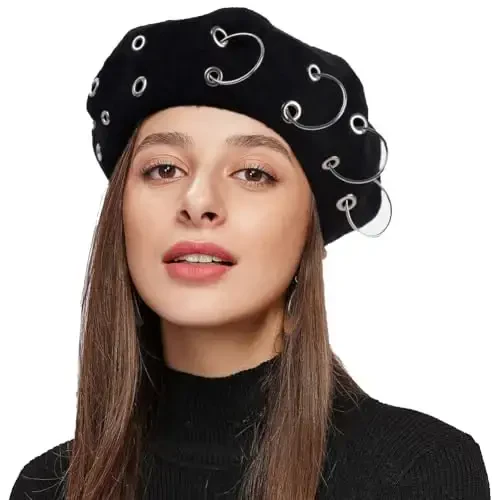 Beret Hats for Women. Women's British Style Beret Hat for Four Seasons. Personality Style Punk Beret Hats for Ladies. - 1