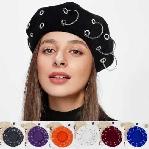 Beret Hats for Women. Women's British Style Beret Hat for Four Seasons. Personality Style Punk Beret Hats for Ladies. - 2