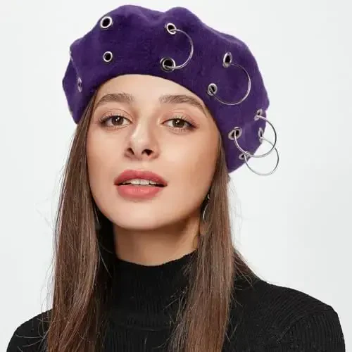 Beret Hats for Women. Women's British Style Beret Hat for Four Seasons. Personality Style Punk Beret Hats for Ladies. - 7