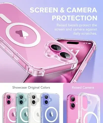 BERFY Compatible with iPhone 16 Case Glitter, [3 in 1] with Screen Protector + Camera Lens Protector, [Non-Yellowing] Clear Sparkle Slim Shockproof Hard Phone Cover for Women 6.1