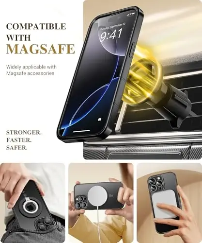 BERFY для чехла iPhone 16 Pro Max, совместимого с MagSafe, со встроенным защитным стеклом из стекла, защитой камеры, противоударным чехлом для телефона во весь рост 6,9 дюйма, прозрачным черным покрытием - 5
