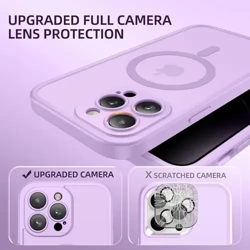 BERFY для iPhone 14 Pro Max, совместимый с MagSafe, встроенная защитная пленка для экрана и защита камеры, противоударный матовый чехол для телефона во весь корпус для 14 Pro Max 6,7 дюйма, светло-фиолетовый - 4