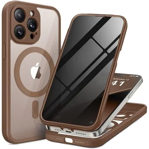BERFY for iPhone 14 Pro Max Case, Compatible with MagSafe, Built-in Privacy Screen Protector and Camera Protection, Anti-Spy Full Body Shockproof Clear Phone Case for 14 Pro Max 6.7