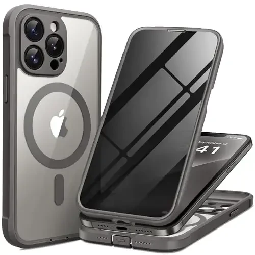 BERFY for iPhone 12 Pro Max Case, Compatible with MagSafe, Built-in Privacy Screen Protector and Camera Protection, Anti-Spy Full Body Shockproof Clear Phone Case for 12 Pro Max 6.7