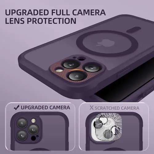 BERFY for iPhone 12 Pro Max Case, Compatible with Magsafe, Deep Purple | Built-in Privacy Screen Protector, Full Camera Protection, Shockproof Full Body Translucent Matte Magnetic Phone Case 6.7