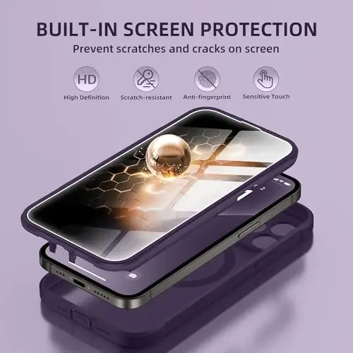 BERFY for iPhone 12 Pro Max Case, Compatible with Magsafe, Deep Purple | Built-in Privacy Screen Protector, Full Camera Protection, Shockproof Full Body Translucent Matte Magnetic Phone Case 6.7