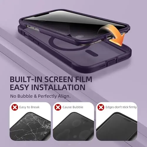 BERFY for iPhone 12 Pro Max Case, Compatible with Magsafe, Deep Purple | Built-in Privacy Screen Protector, Full Camera Protection, Shockproof Full Body Translucent Matte Magnetic Phone Case 6.7