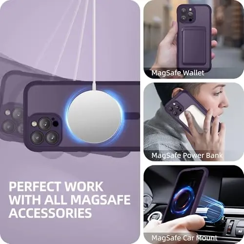 BERFY for iPhone 12 Pro Max Case, Compatible with Magsafe, Deep Purple | Built-in Privacy Screen Protector, Full Camera Protection, Shockproof Full Body Translucent Matte Magnetic Phone Case 6.7
