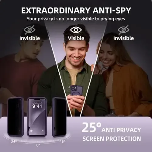 BERFY for iPhone 12 Pro Max Case, MagSafe bilan mos, o'rnatilgan Privacy Screen Protector va Kamera himoyasi, Anti-Spy to'liq korpusli zarbaga chidamli mat qoplamali telefon g'ilofi 12 Pro Max 6.7