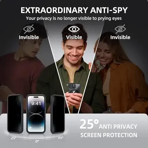 BERFY for iPhone 14 Pro Max Case, Compatible with MagSafe, Built-in Privacy Screen Protector and Camera Protection, Anti-Spy Full Body Shockproof Clear Phone Case for 14 Pro Max 6.7