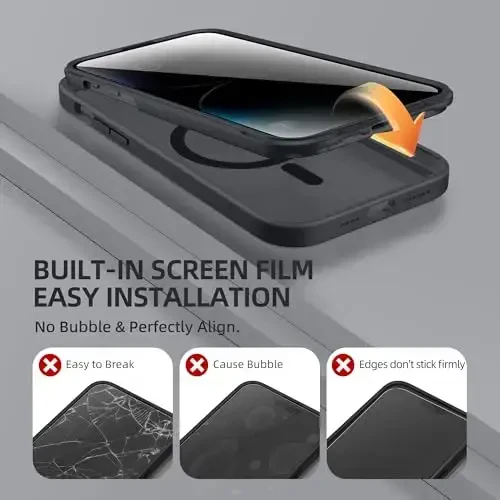 BERFY for iPhone 14 Pro Max Case, Compatible with MagSafe, Built-in Privacy Screen Protector and Camera Protection, Anti-Spy Full Body Shockproof Matte Phone Case for 14 Pro Max 6.7