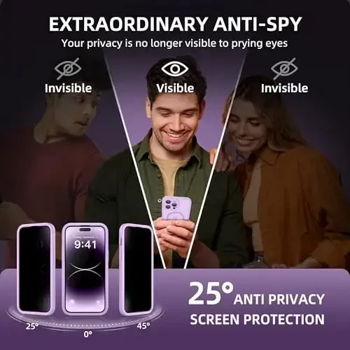 BERFY for iPhone 14 Pro Max Case, MagSafe bilan mos, o'rnatilgan Maxfiylik Ekran Himoyachisi va Kamera Himoyasi, Anti-Casus To'liq Tana Zarba o'tkazmaydigan Mat Telefon G'ilofi 14 Pro Max 6.7