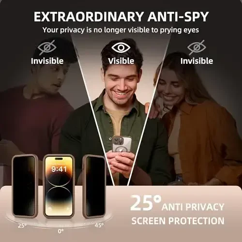 BERFY for iPhone 14 Pro Max Case, MagSafe bilan mos, o'rnatilgan Privacy Screen Protector va Kamera himoyasi, Anti-Spy to'liq tanani qoplaydigan zarbga chidamli shaffof telefon g'ilofi 14 Pro Max 6.7