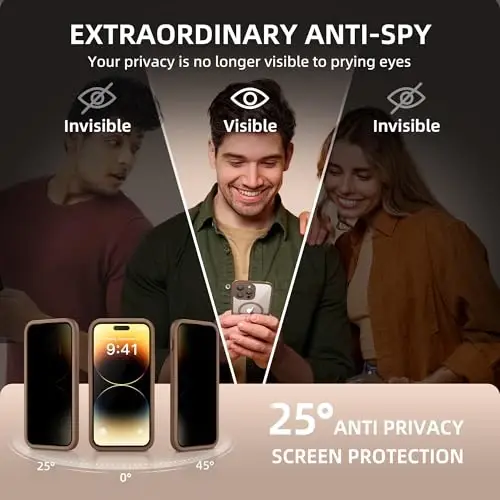 BERFY for iPhone 14 Pro Max Case, MagSafe bilan mos, o'rnatilgan Privacy Screen Protector va Kamera himoyasi, Anti-Spy to'liq tanani qoplaydigan zarbga chidamli shaffof telefon g'ilofi 14 Pro Max 6.7