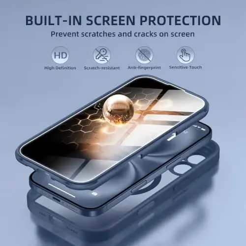 BERFY for iPhone 16 Case, Compatible with Magsafe, Blue | Built-in Privacy Screen Protector, Full Camera Protection, Shockproof Full Body Magnetic Clear Phone Case 6.1